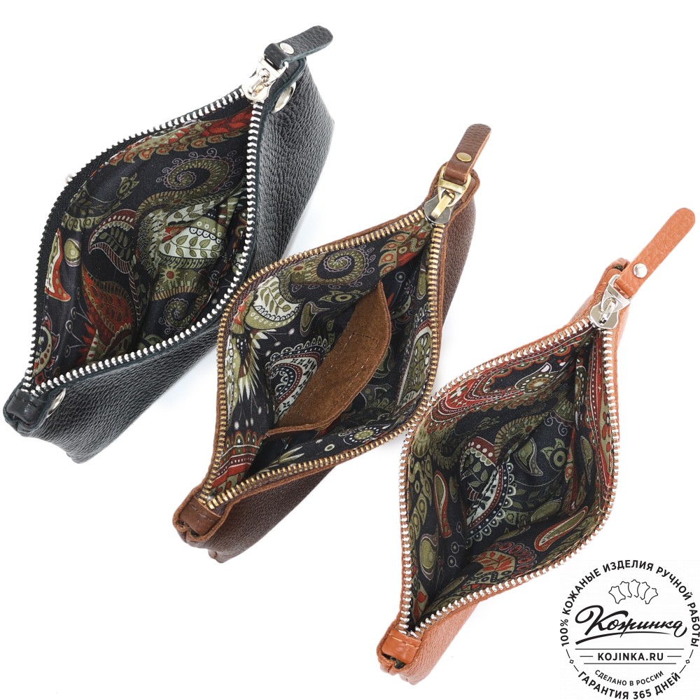 Женская кожаная сумка "Трио" (рыжий/коричневый/черный) 